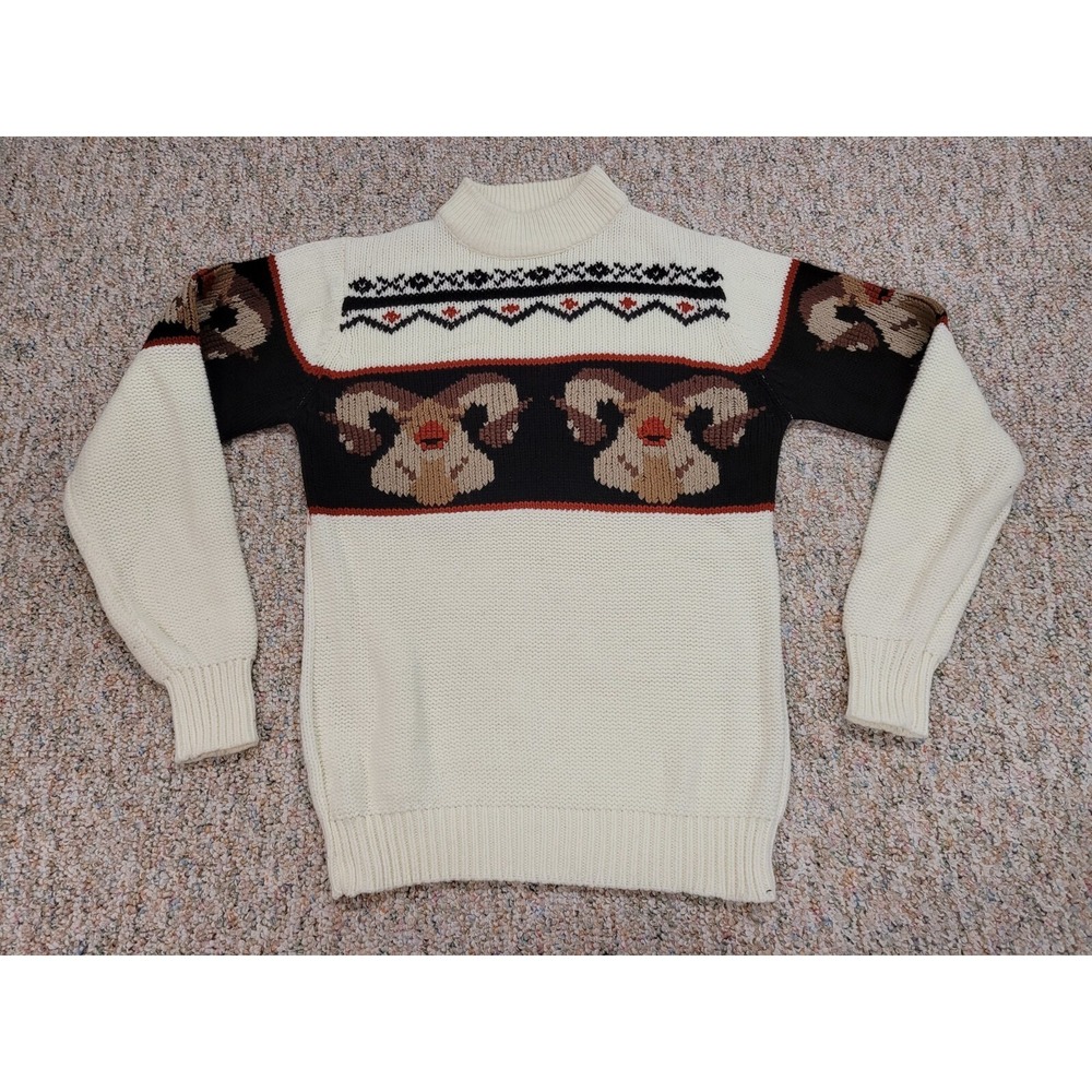 Vintage Silton California Sweater Mens Medium White Knit Ram Outdoors 70s